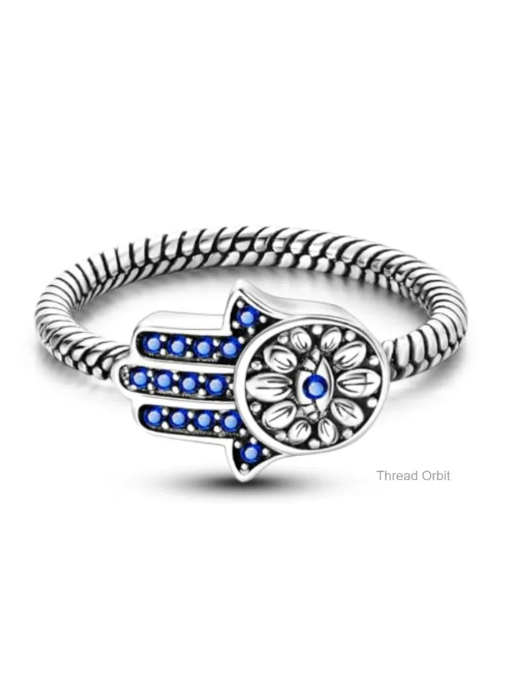 925 Sterling Silver Hamsa Evil Eye CZ Stone Ring